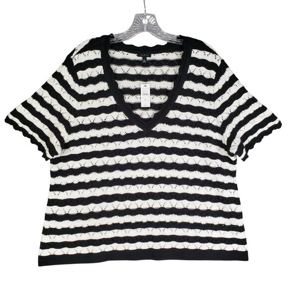 Talbots Sweater Womens Size XL Open Knit Short Sleeve Coastal Stripe New - Picture 3 of 10